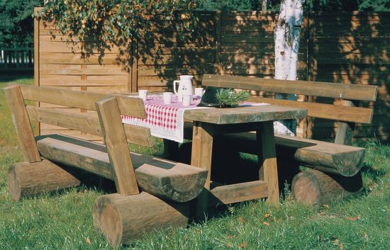 Sitzgarnitur - Alpin / Tisch 180x77 cm, Höhe 75 cm, Bank L:200 cm, Sitzhöhe 40 cm. Aus ausgesuchtem Kiefernholz, kesseldruckimprägniert, fertig montiert